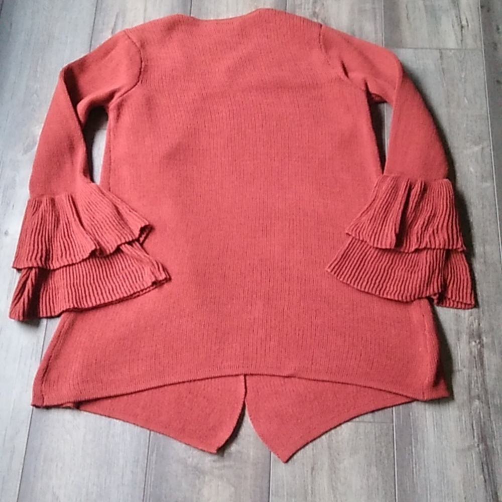 LOFT RUST COLOR RUFFLE SLEEVE SWEATER/CARDIGAN/SHRUG - Picture 7 of 7